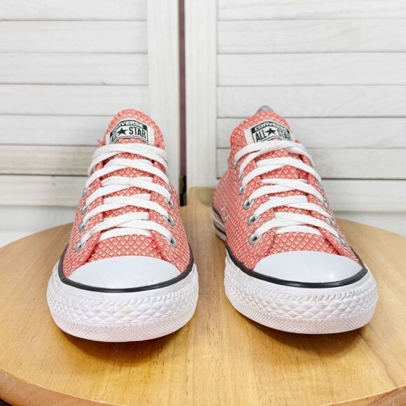 Converse Chuck Taylor All Star Ox Textured Canvas Sneakers Coral Ultra Red 8 - Picture 2 of 11